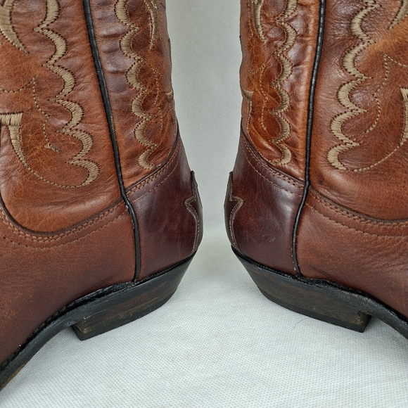 Boulet Embroidered Leather 2 Tones Brown Cowboy Western Boots Size 5 - Picture 8 of 16